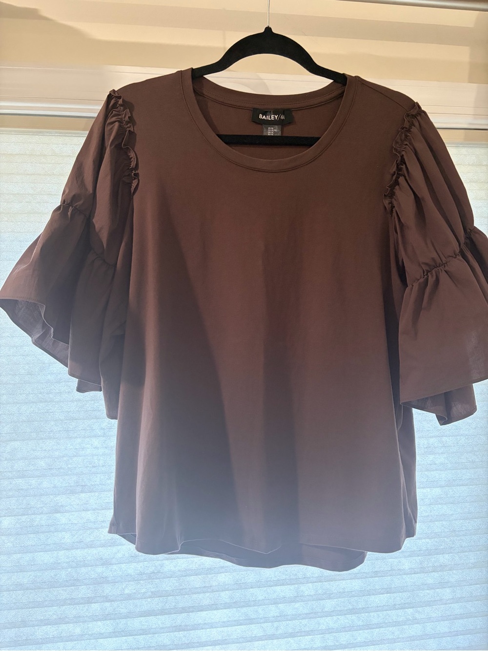 Bailey 44 Chocolate Brown Ruffle Sleeve Short-Sleeve Top